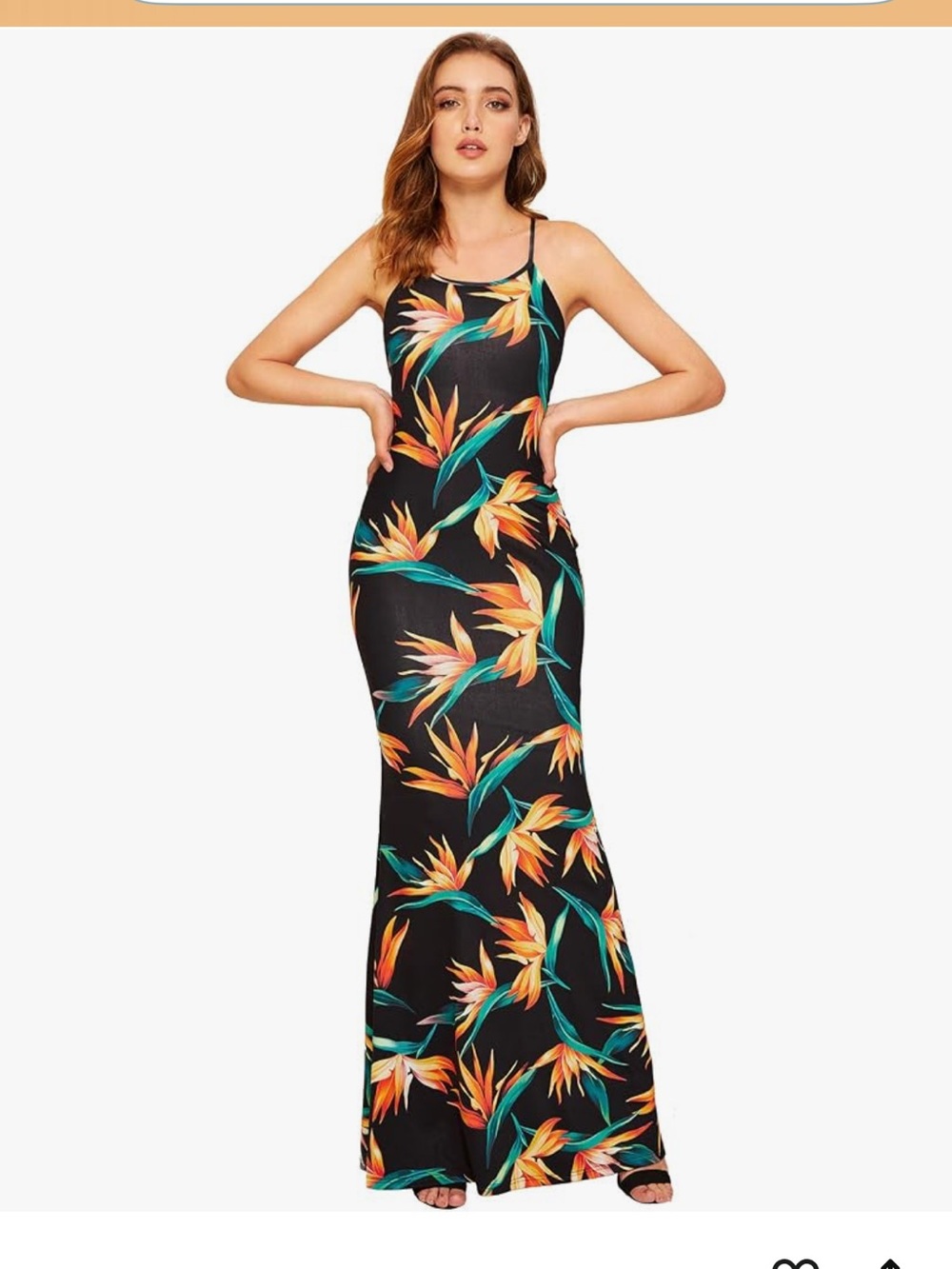 SHEIN Black Tropical Floral Maxi Dress with Spaghetti Straps